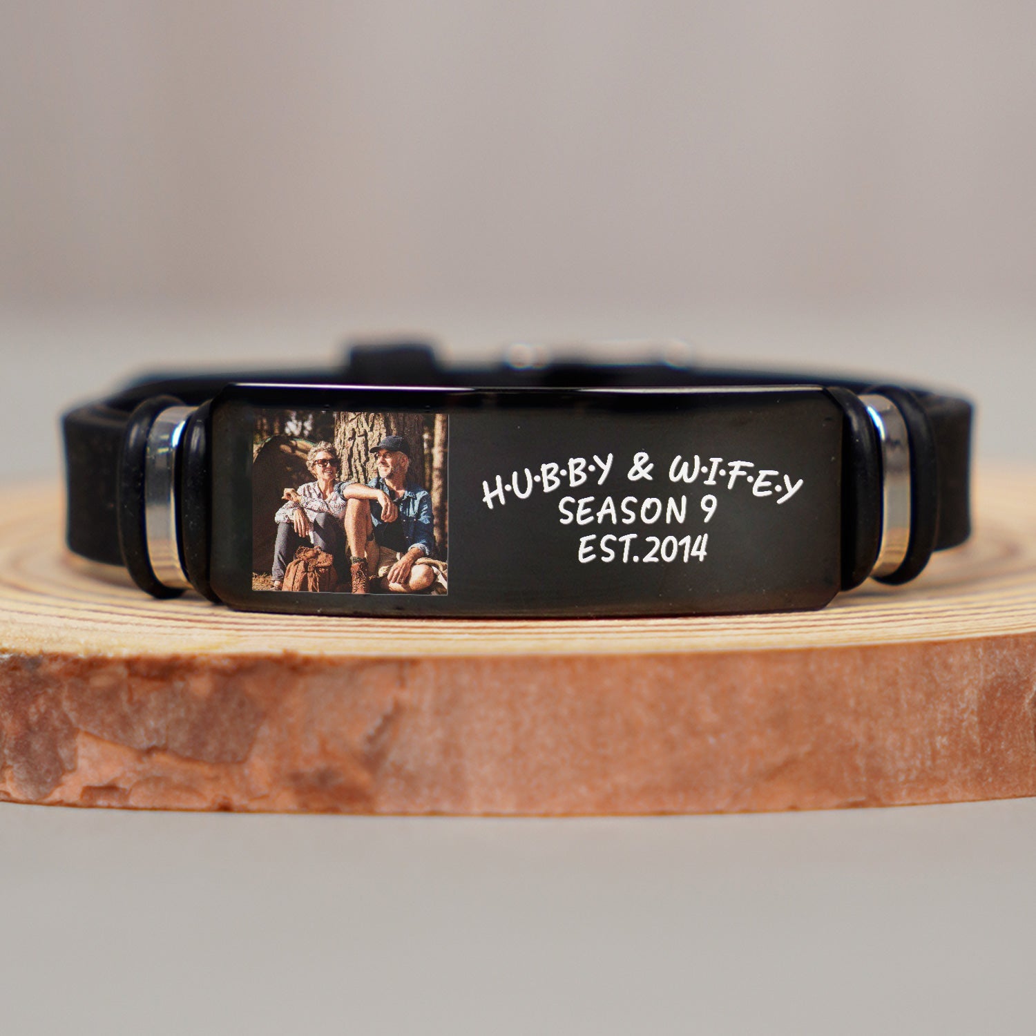 Custom Photo Hubby And Wifey - Birthday, Anniversary Gift For Spouse, Husband, Wife, Couple - Personalized Engraved Bracelet-ilovevango