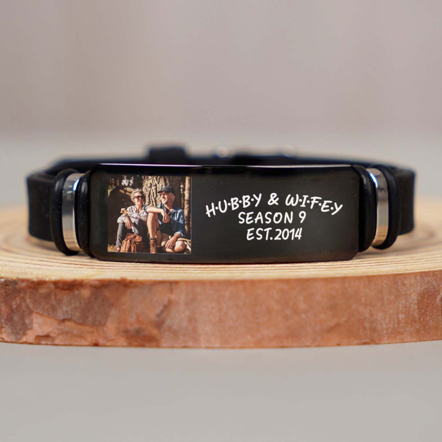 Custom Photo Hubby And Wifey - Birthday, Anniversary Gift For Spouse, Husband, Wife, Couple - Personalized Engraved Bracelet-ilovevango