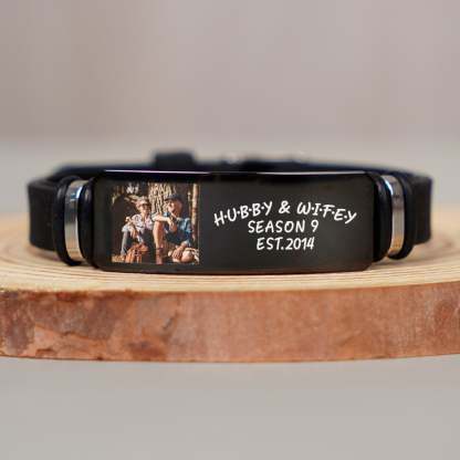 Custom Photo Hubby And Wifey - Birthday, Anniversary Gift For Spouse, Husband, Wife, Couple - Personalized Engraved Bracelet-ilovevango