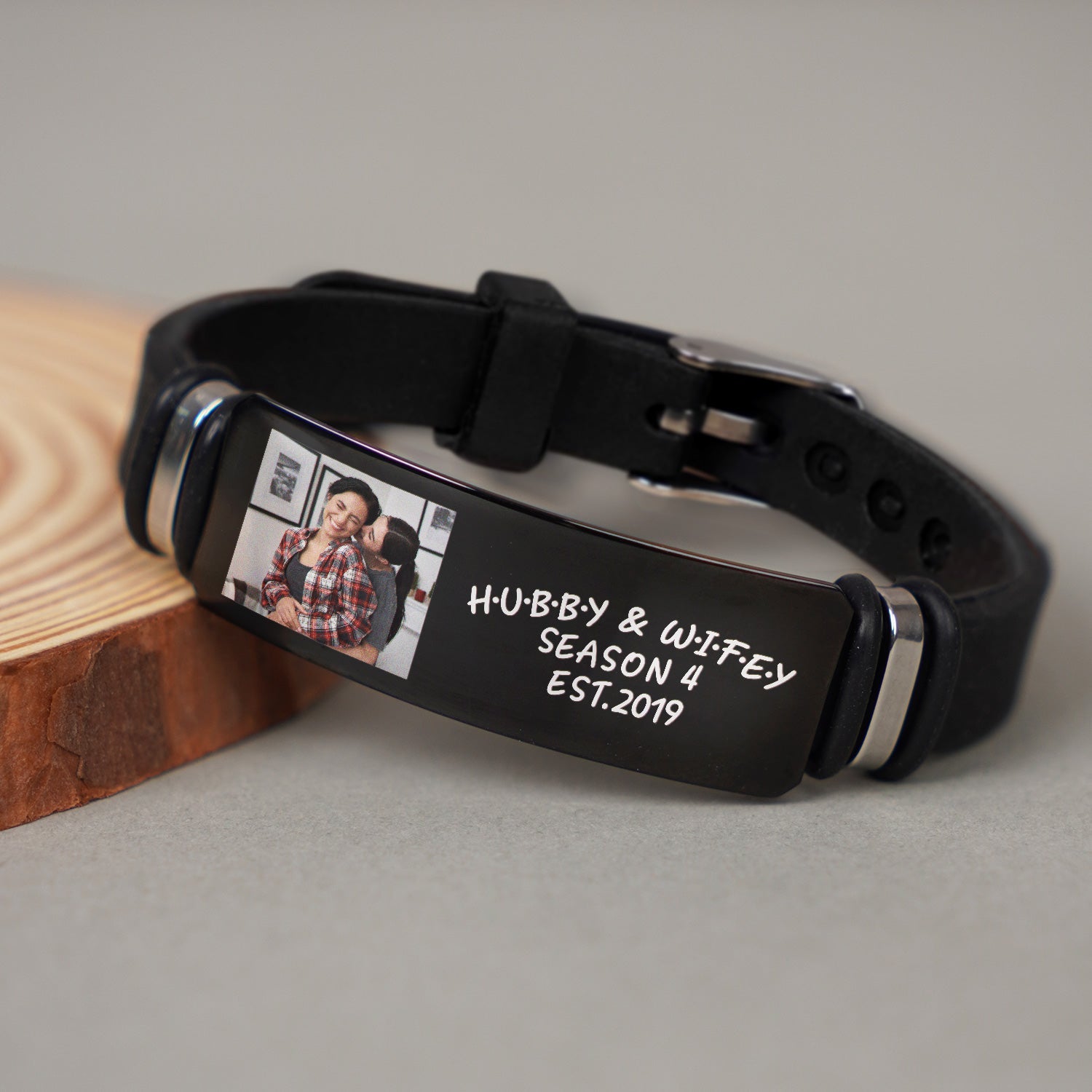 Custom Photo Hubby And Wifey - Birthday, Anniversary Gift For Spouse, Husband, Wife, Couple - Personalized Engraved Bracelet-ilovevango