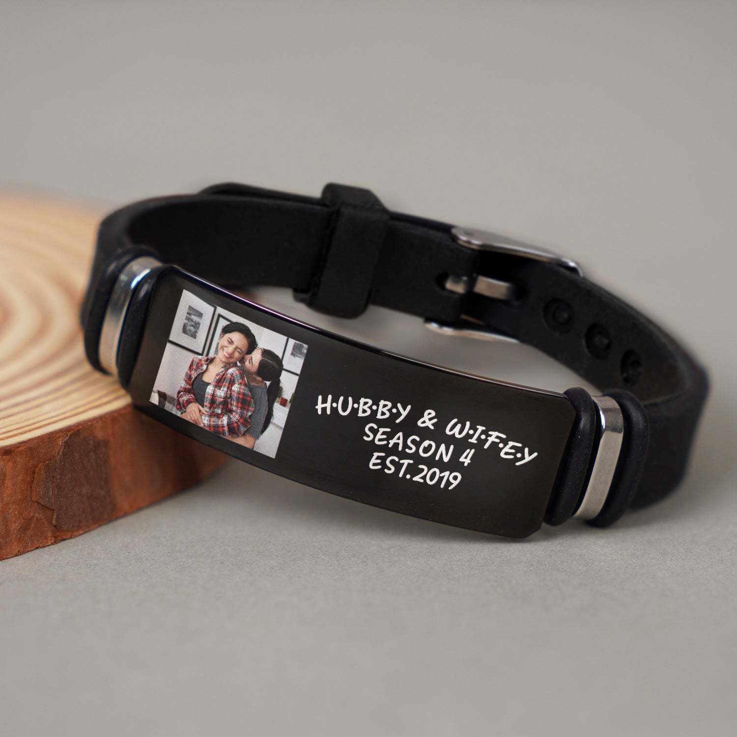 Custom Photo Hubby And Wifey - Birthday, Anniversary Gift For Spouse, Husband, Wife, Couple - Personalized Engraved Bracelet-ilovevango