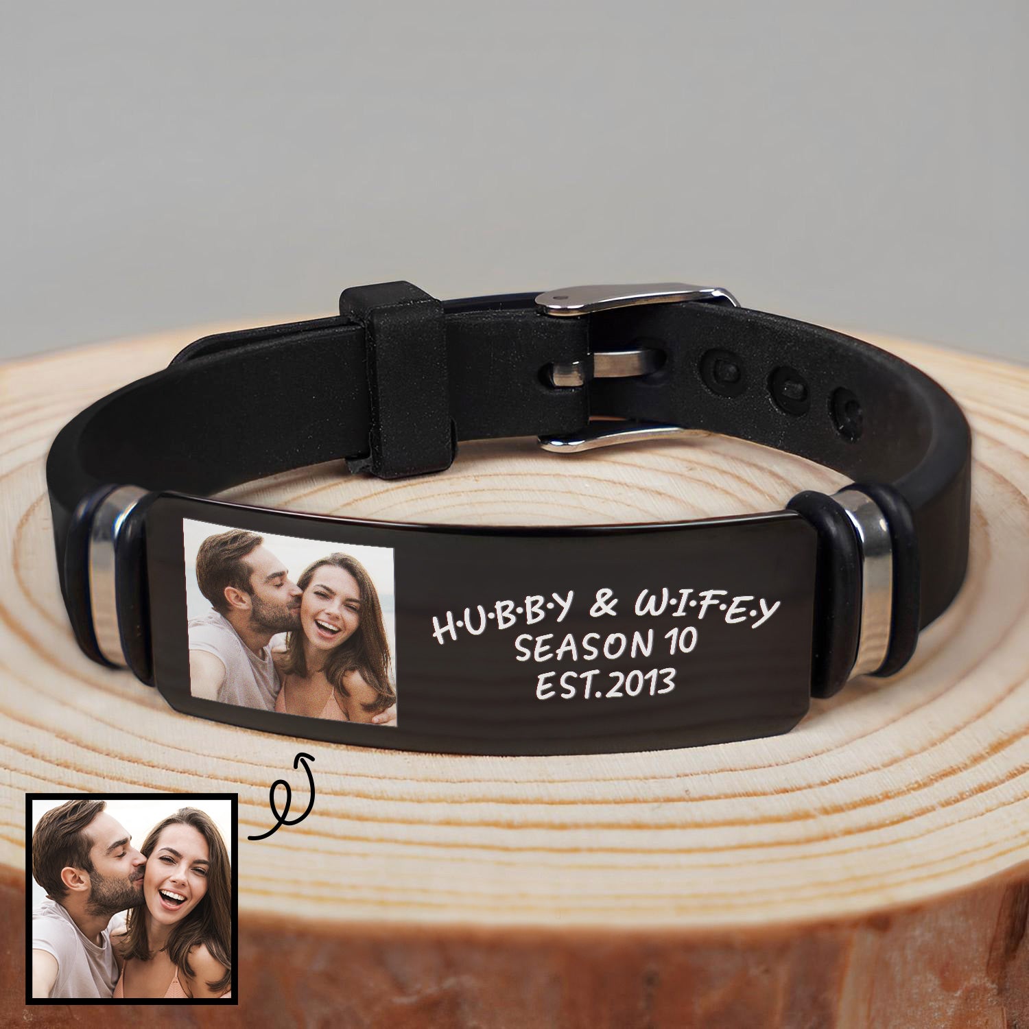 Custom Photo Hubby And Wifey - Birthday, Anniversary Gift For Spouse, Husband, Wife, Couple - Personalized Engraved Bracelet-ilovevango
