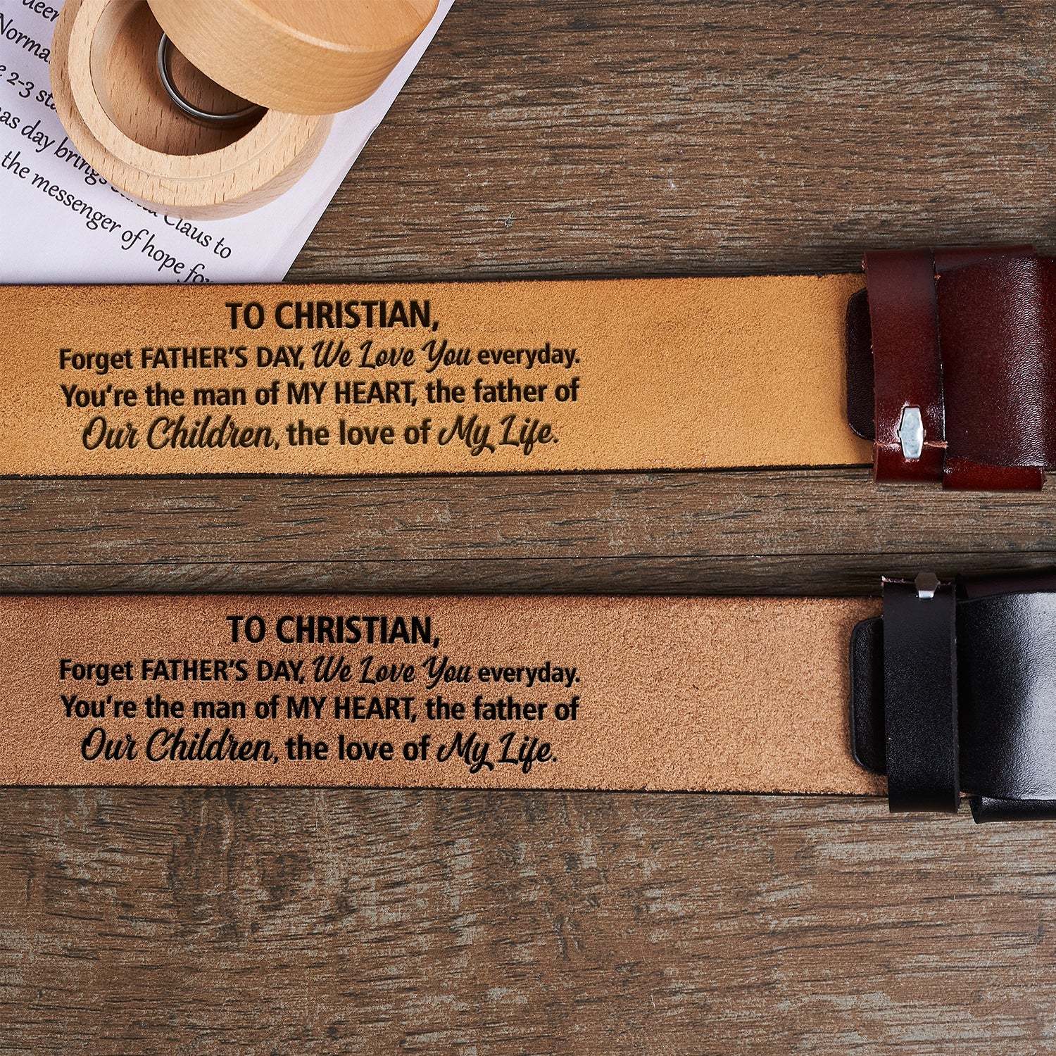 The Man Of My Heart The Father Of Our Children - Dad Gift From Wife To Husband - Personalized Engraved Leather Belt-ilovevango