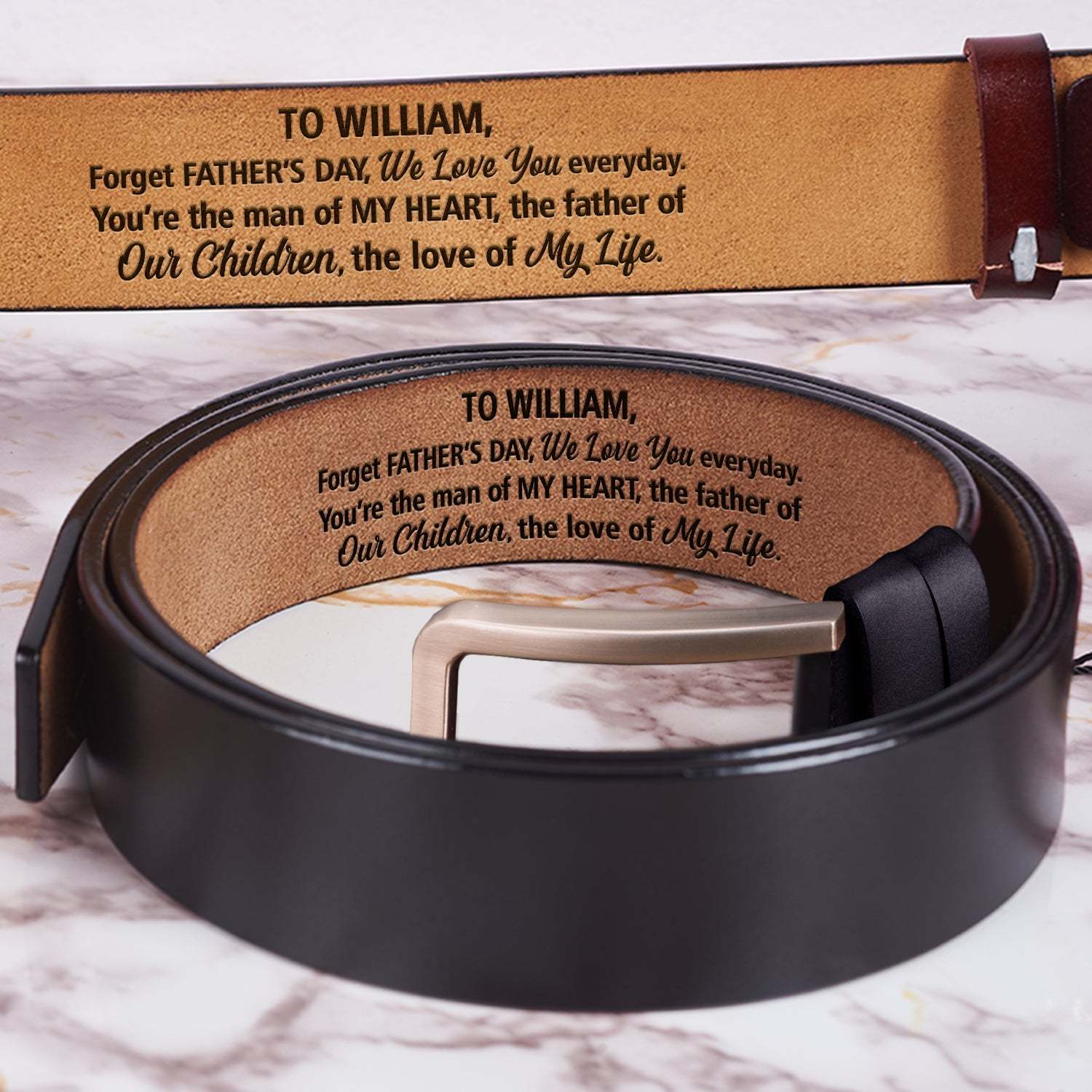 The Man Of My Heart The Father Of Our Children - Dad Gift From Wife To Husband - Personalized Engraved Leather Belt-ilovevango