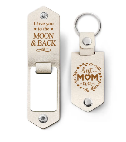 Custom Photo We Love You To The Moon And Back - Gift For Mom - Personalized Leather Photo Keychain