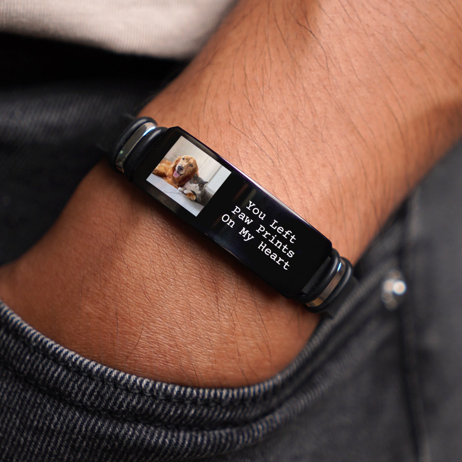 Custom Photo Forever In My Heart - Memorial Gift For Dog Lovers, Cat Lovers, Pet Lovers - Personalized Engraved Bracelet-ilovevango