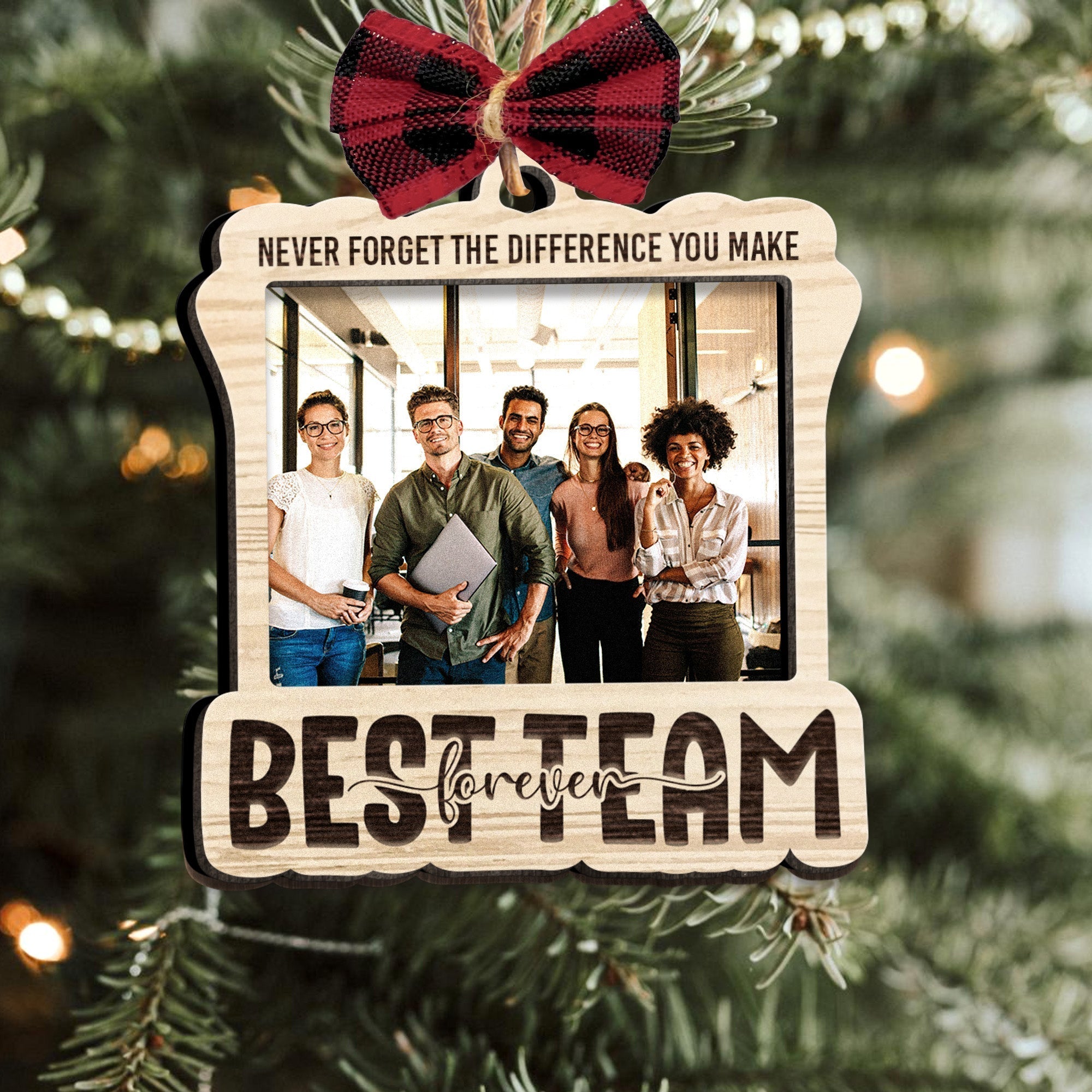 Perfect Team Ever - Personalized Wooden Photo Ornament With Bow