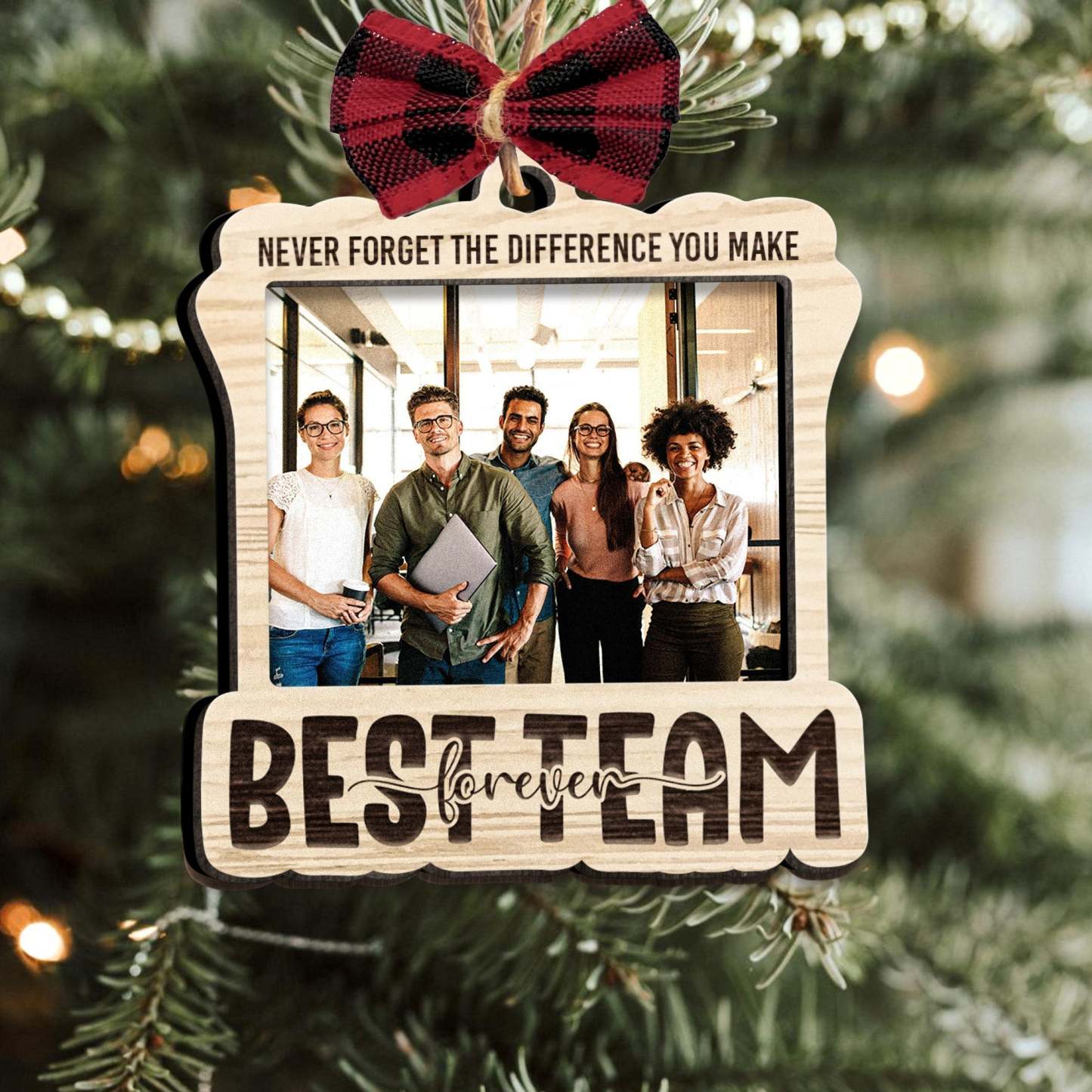Perfect Team Ever - Personalized Wooden Photo Ornament With Bow