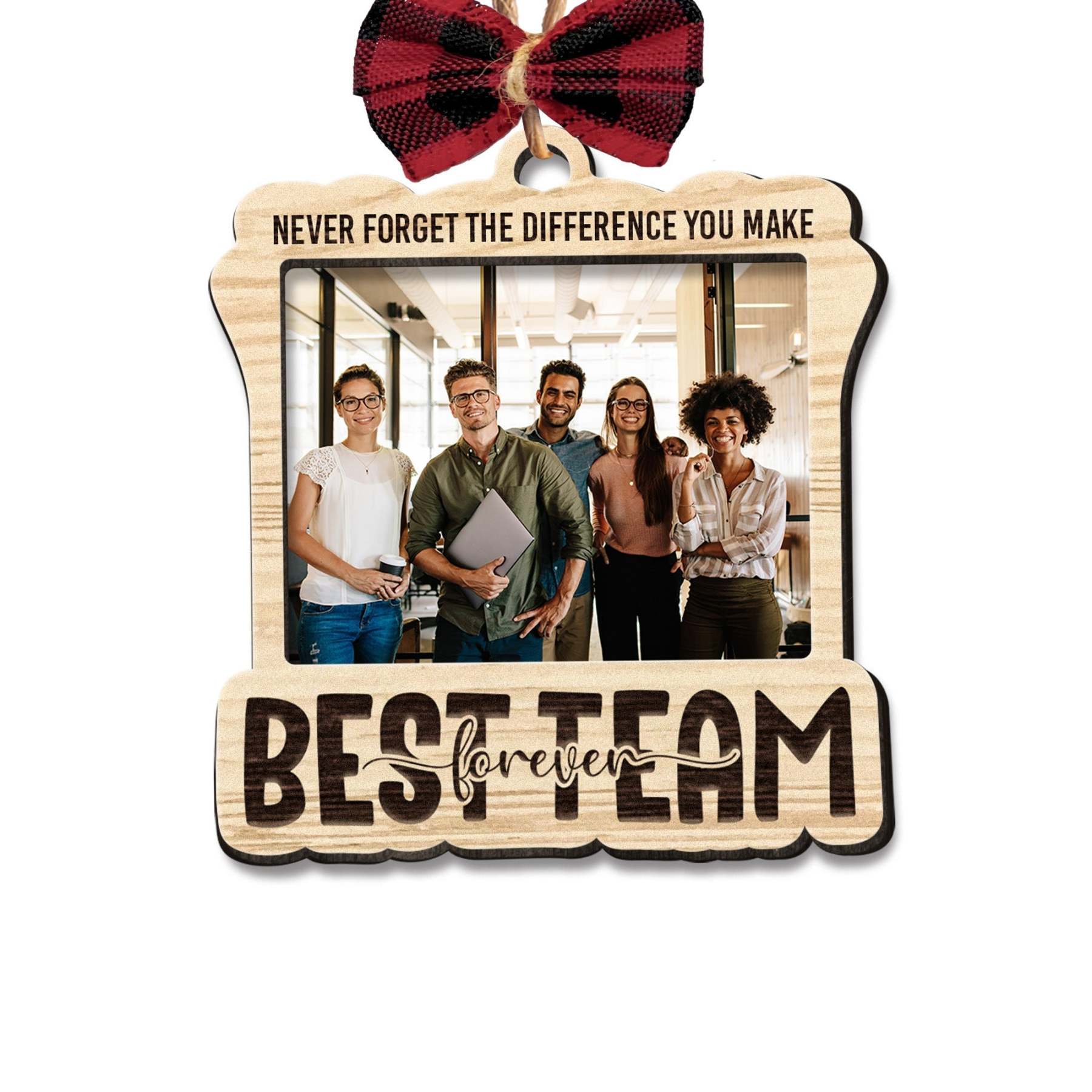 Perfect Team Ever - Personalized Wooden Photo Ornament With Bow