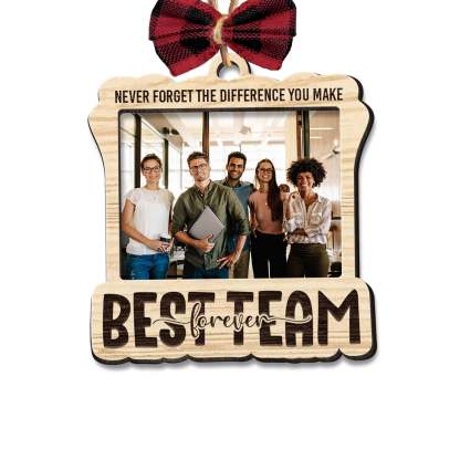 Perfect Team Ever - Personalized Wooden Photo Ornament With Bow
