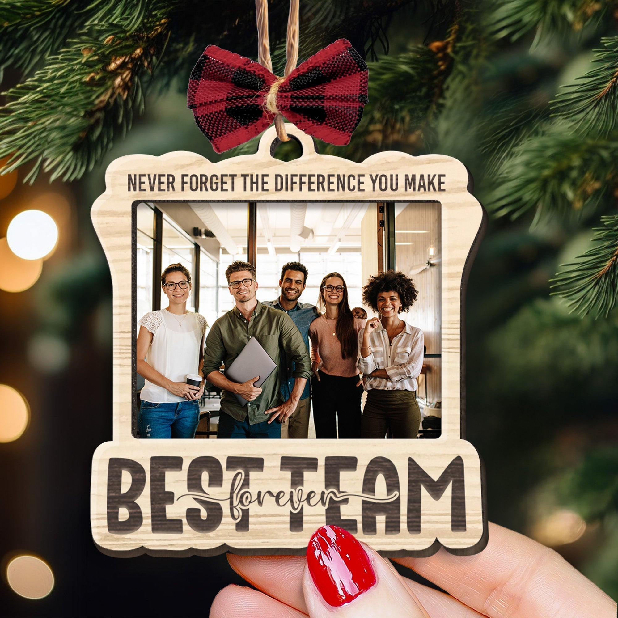 Perfect Team Ever - Personalized Wooden Photo Ornament With Bow