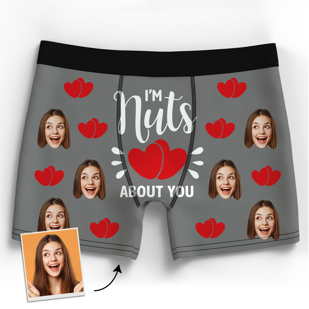 Valentine's Gift Custom Boxer Shorts - I'm Nuts About You-ilovevango