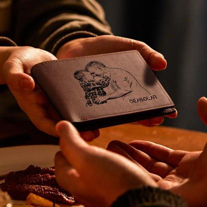 Gifts For Men Personalized Photo Wallet For Men Custom Photo Engraved Wallet For Dad