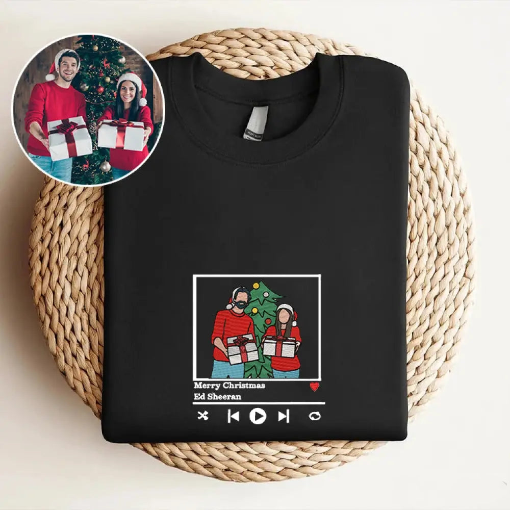 Christmas Gifts Custom Embroidered Sweatshirt Portrait Music Player