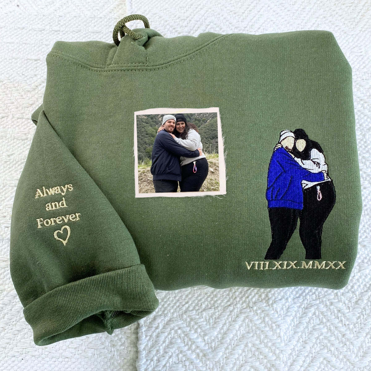 Custom Valentine's Day Couple Embroidered Portrait Photo Sweatshirt | Couple Anniversary Gift