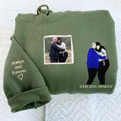 Custom Valentine's Day Couple Embroidered Portrait Photo Sweatshirt | Couple Anniversary Gift