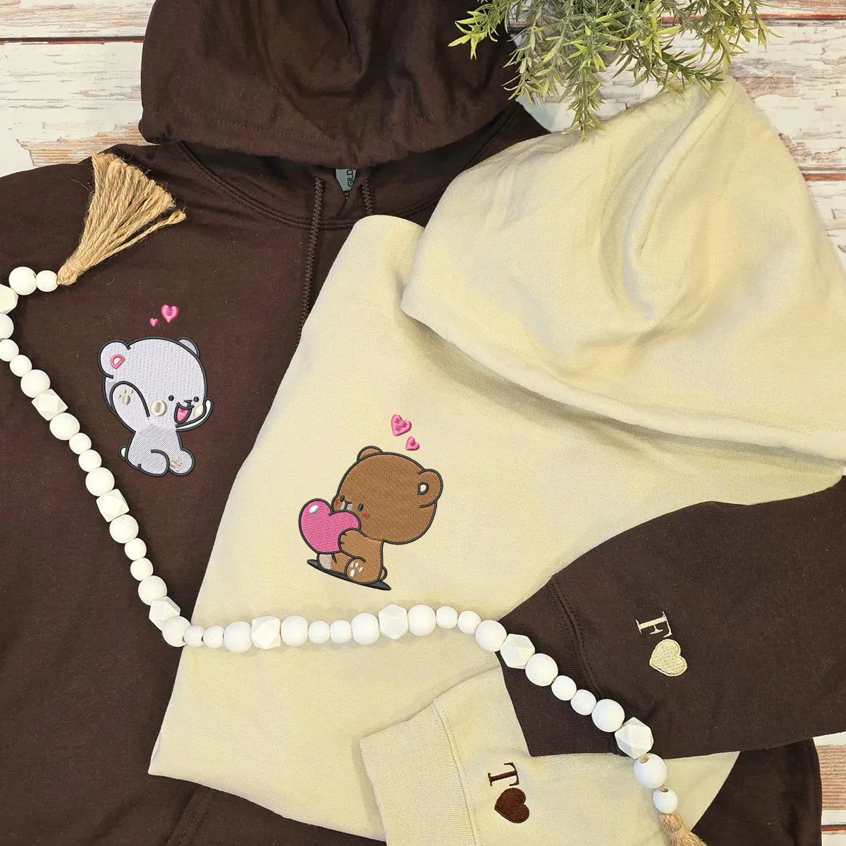 Cute Loving Bears Valentine Couples Embroidered Hoodie | Custom Embroidered Hoodies For Couples