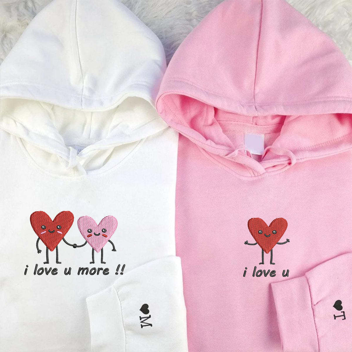 Custom Embroidered I Love You More Matching Hoodies for Couples | Couple Anniversary Gift