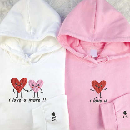 Custom Embroidered I Love You More Matching Hoodies for Couples | Couple Anniversary Gift