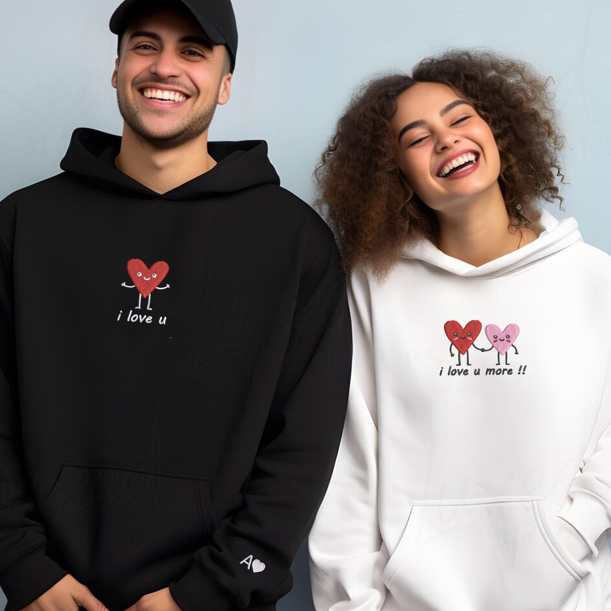 Custom Embroidered I Love You More Matching Hoodies for Couples | Couple Anniversary Gift