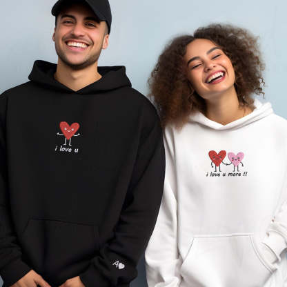 Custom Embroidered I Love You More Matching Hoodies for Couples | Couple Anniversary Gift