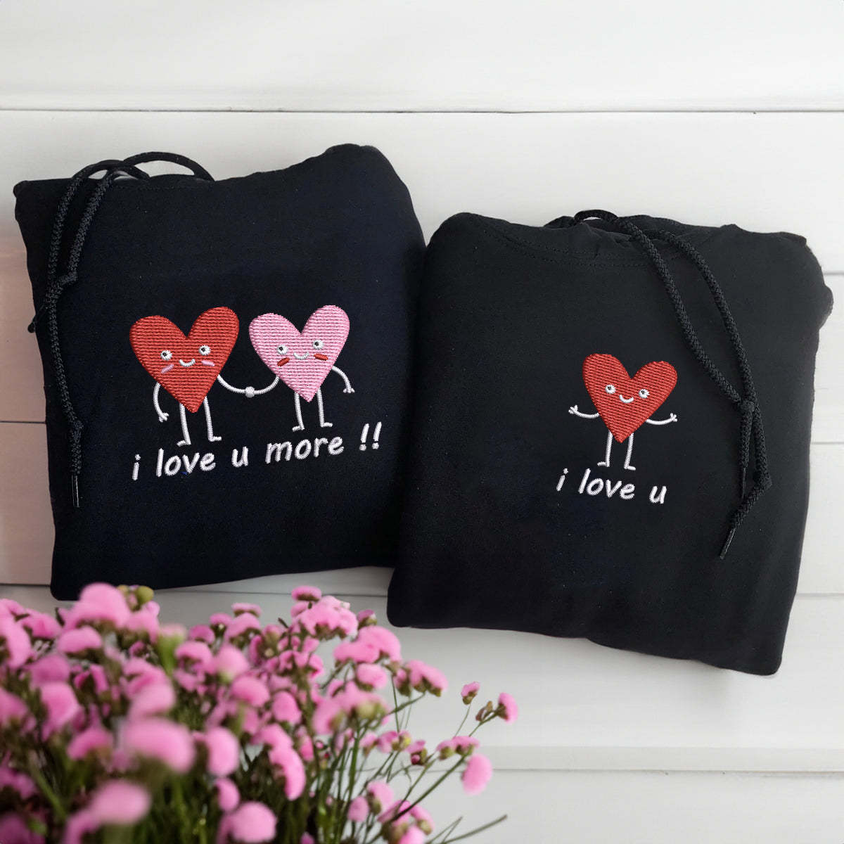 Custom Embroidered I Love You More Matching Hoodies for Couples | Couple Anniversary Gift