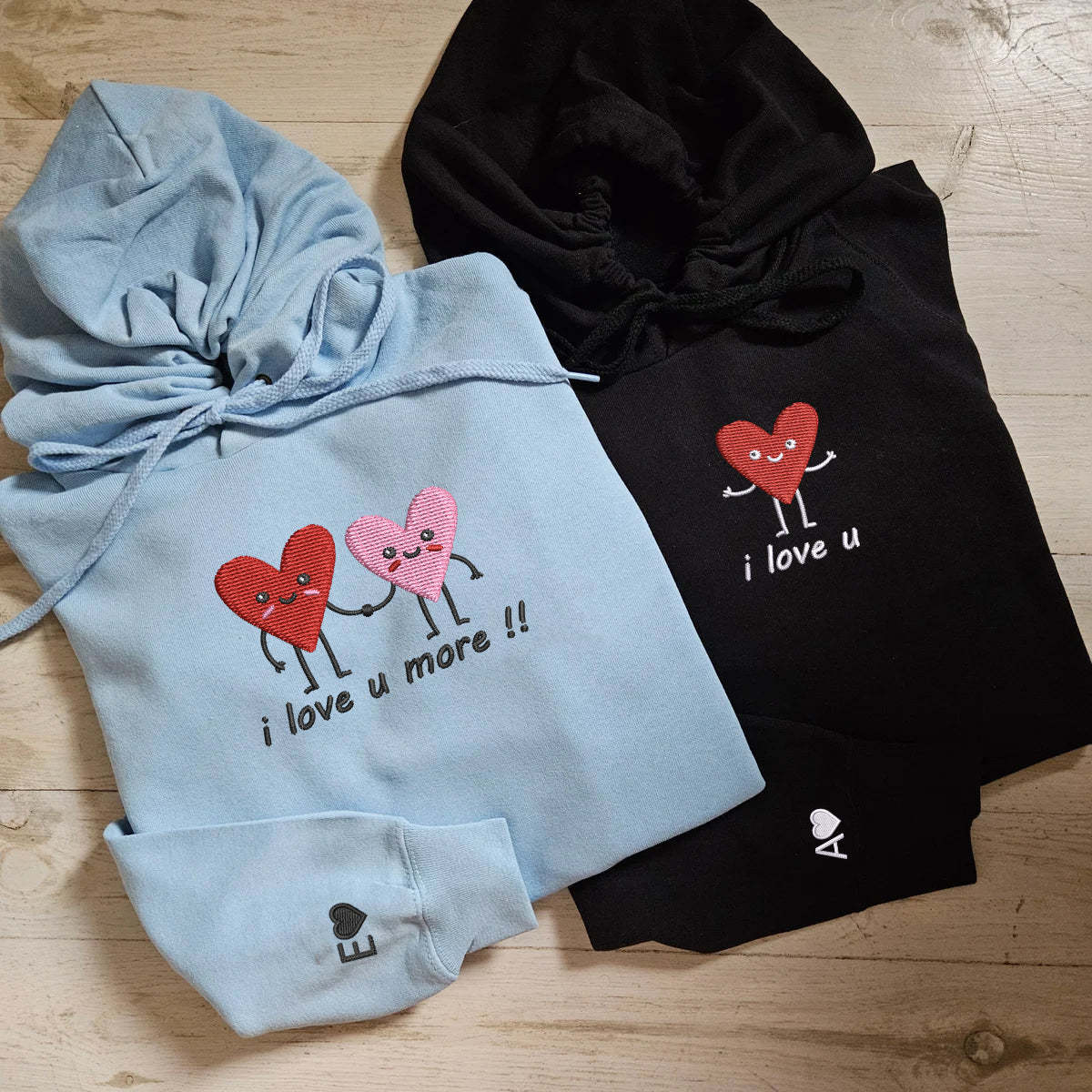 Custom Embroidered I Love You More Matching Hoodies for Couples | Couple Anniversary Gift