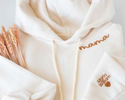 Custom Collar and Sleeve Embroidered Hoodie, Embroidered Mom mama Grandmother Hoodie with Kids Names Kids Names, Personalized Embroidered-ilovevango