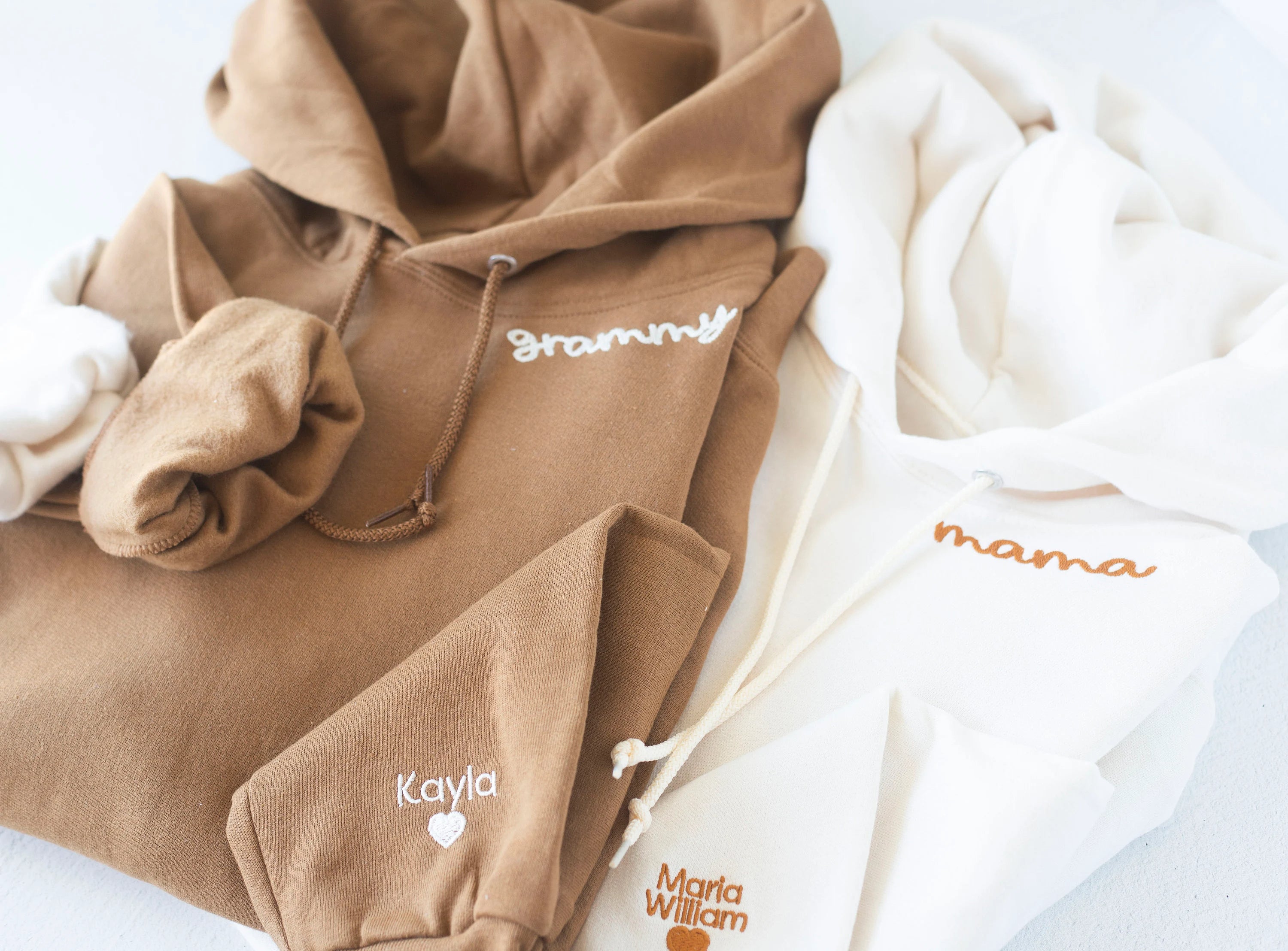 Custom Collar and Sleeve Embroidered Hoodie, Embroidered Mom mama Grandmother Hoodie with Kids Names Kids Names, Personalized Embroidered-ilovevango