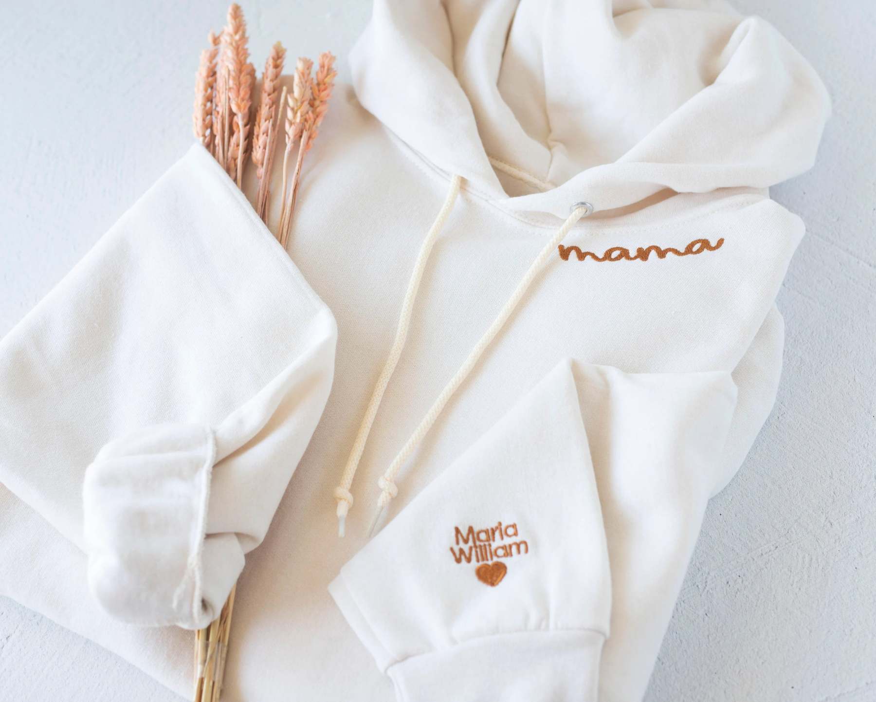 Custom Collar and Sleeve Embroidered Hoodie, Embroidered Mom mama Grandmother Hoodie with Kids Names Kids Names, Personalized Embroidered-ilovevango