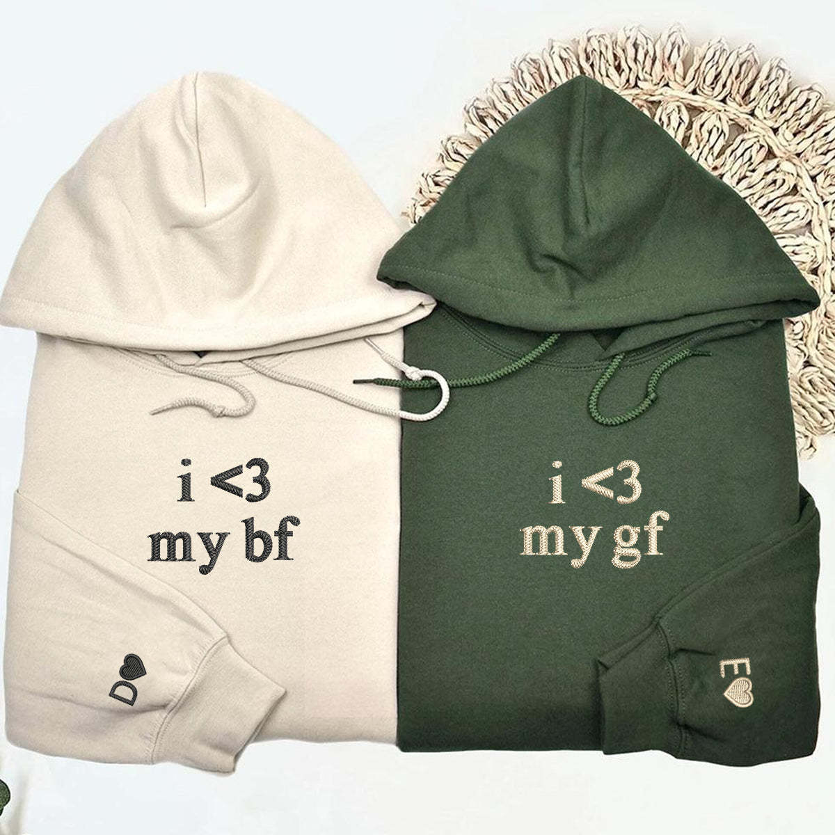 Custom Embroidered I Love My Boyfriend And Girlfriend Matching Hoodies for Couples