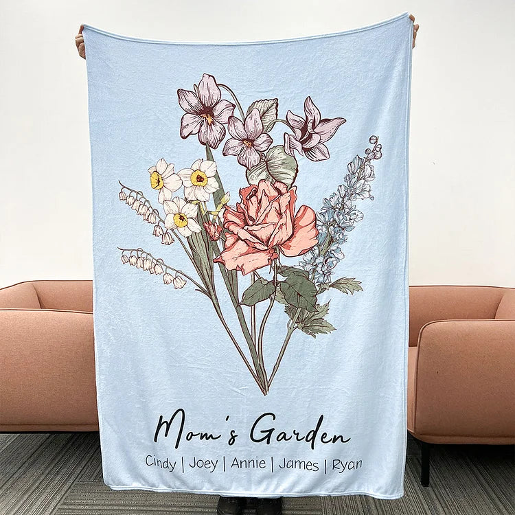 Customized Birth Flower Family Bouquet Blanket