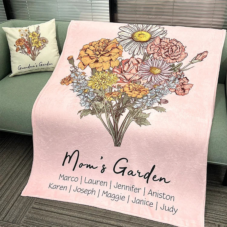 Customized Birth Flower Family Bouquet Blanket