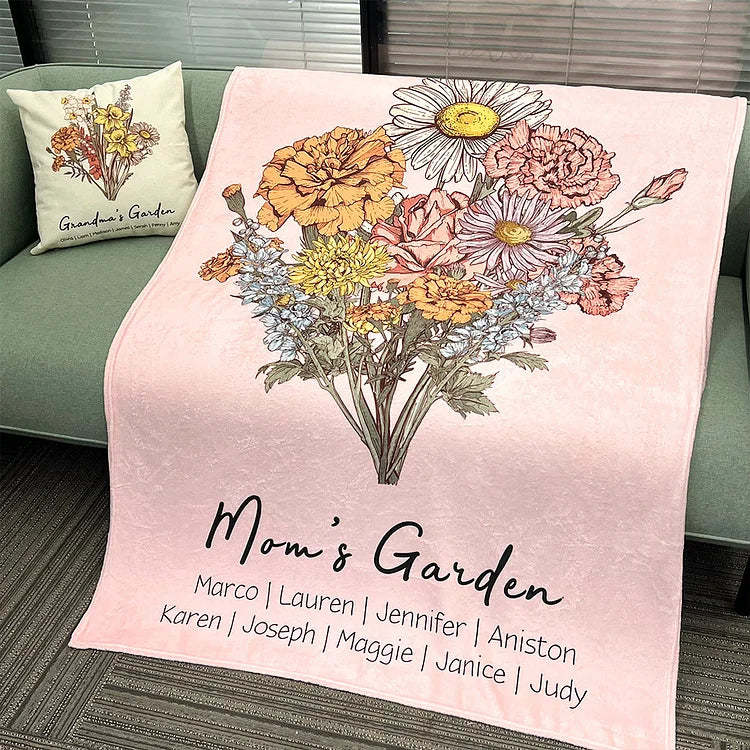 Customized Birth Flower Family Bouquet Blanket