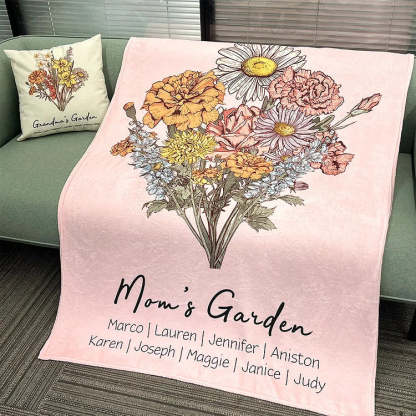 Customized Birth Flower Family Bouquet Blanket