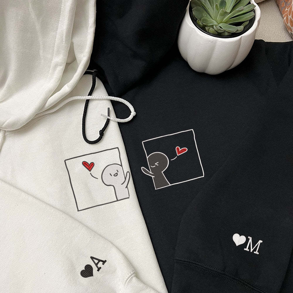 Cute Cartoon Custom Embroidered Matching Hoodies For Couples | Couple Anniversary Gift