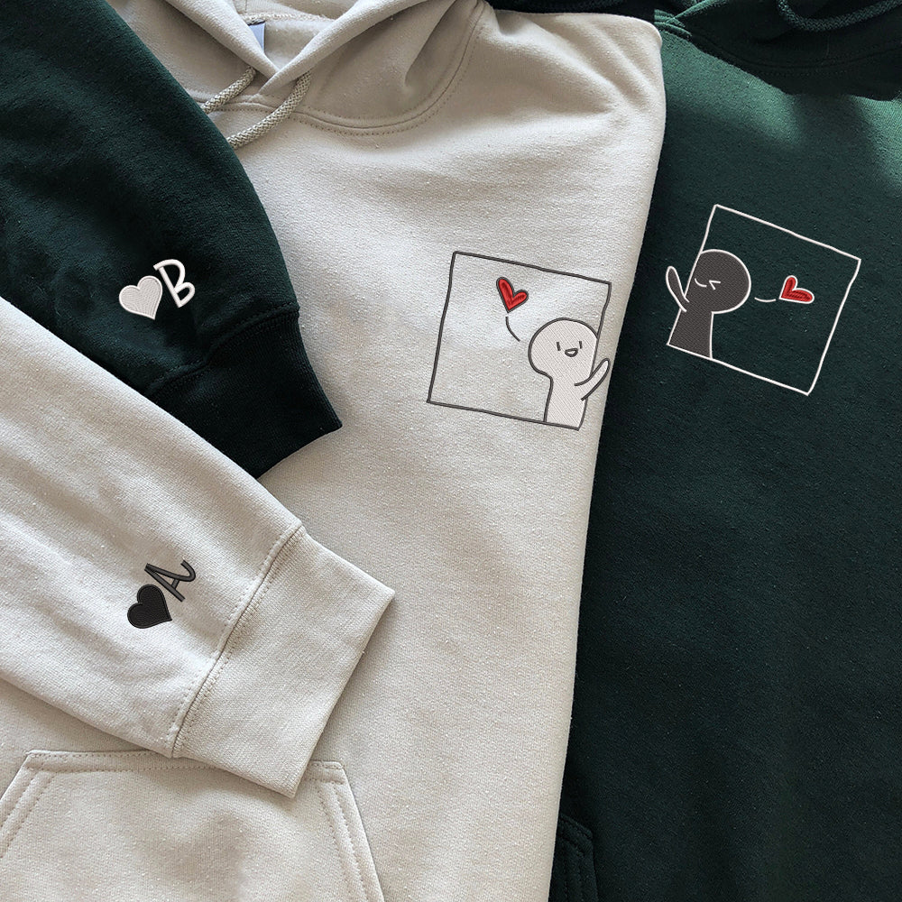 Cute Cartoon Custom Embroidered Matching Hoodies For Couples | Couple Anniversary Gift