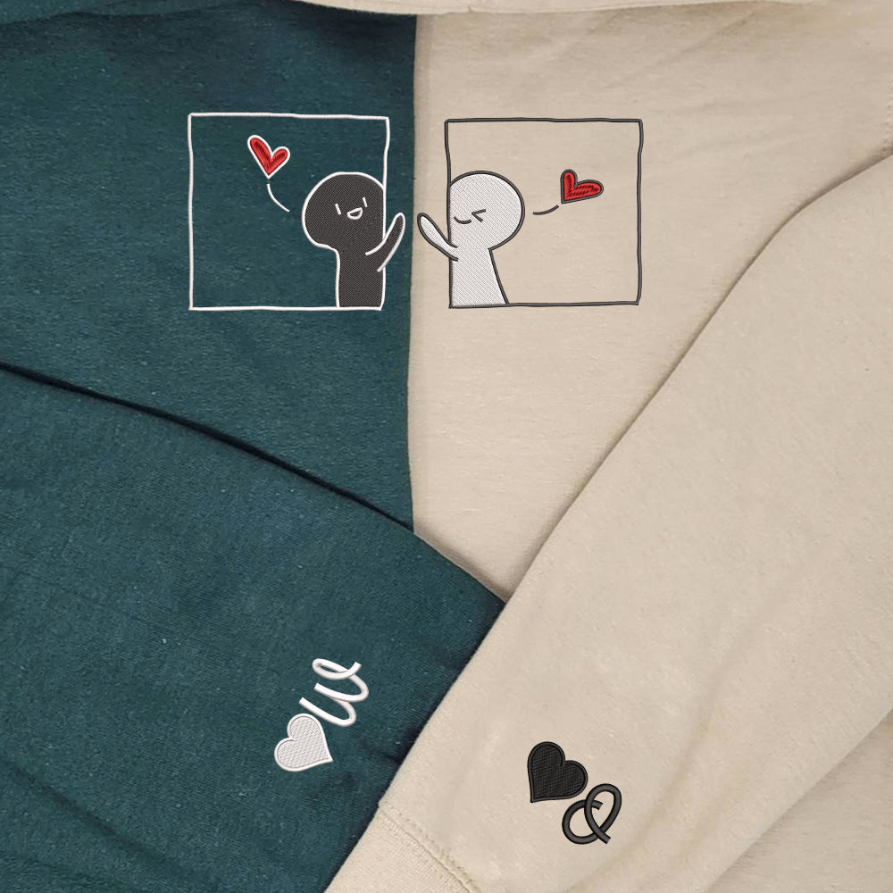 Cute Cartoon Custom Embroidered Matching Hoodies For Couples | Couple Anniversary Gift