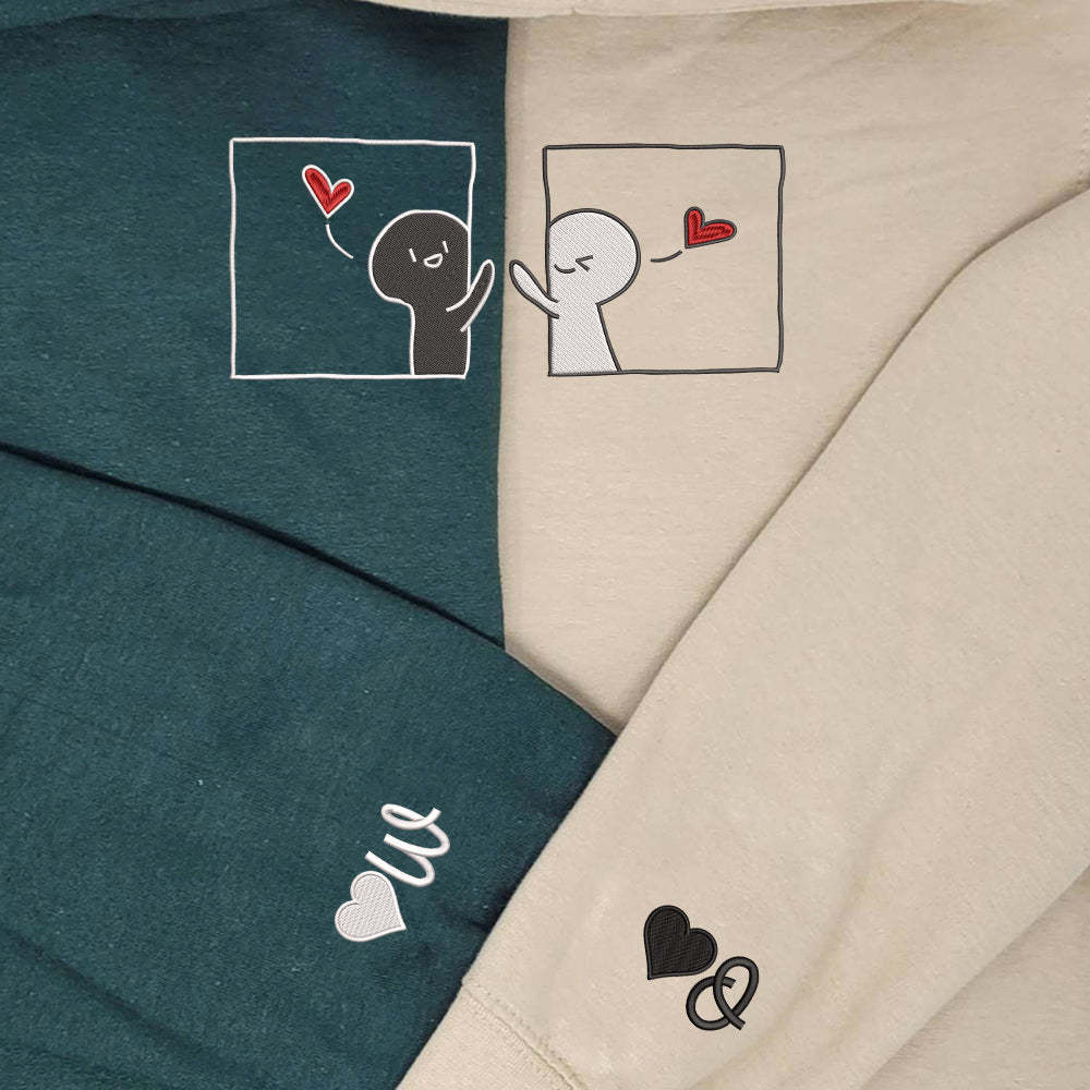 Cute Cartoon Custom Embroidered Matching Hoodies For Couples | Couple Anniversary Gift