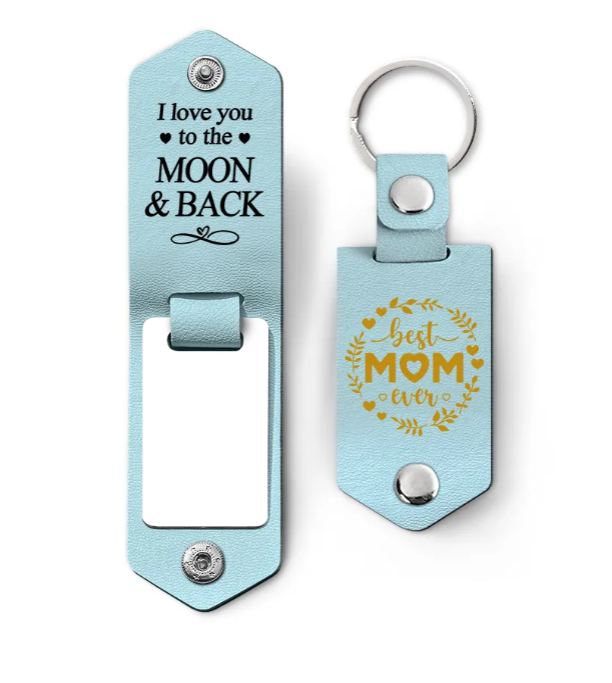 Custom Photo We Love You To The Moon And Back - Gift For Mom - Personalized Leather Photo Keychain