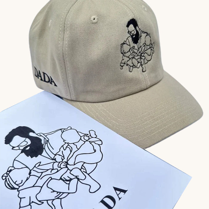 Line Art Portrait Embroidered with Roman Numerals Date on Mom Dad Hat-ilovevango