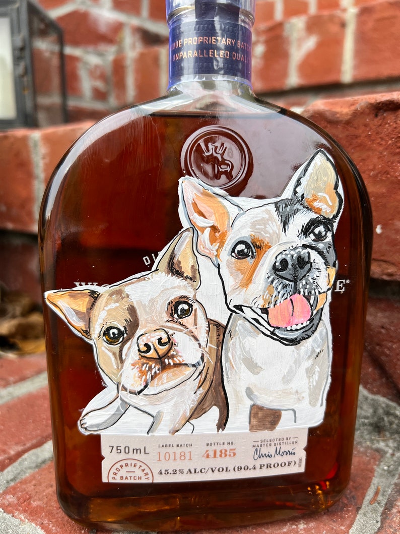 Personalized Pet Portrait Hand Painted Whiskey Bottle