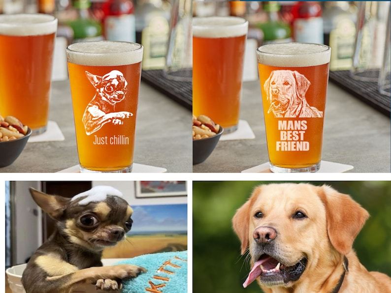 Custom Engraved Pint Glass Pet's Photo