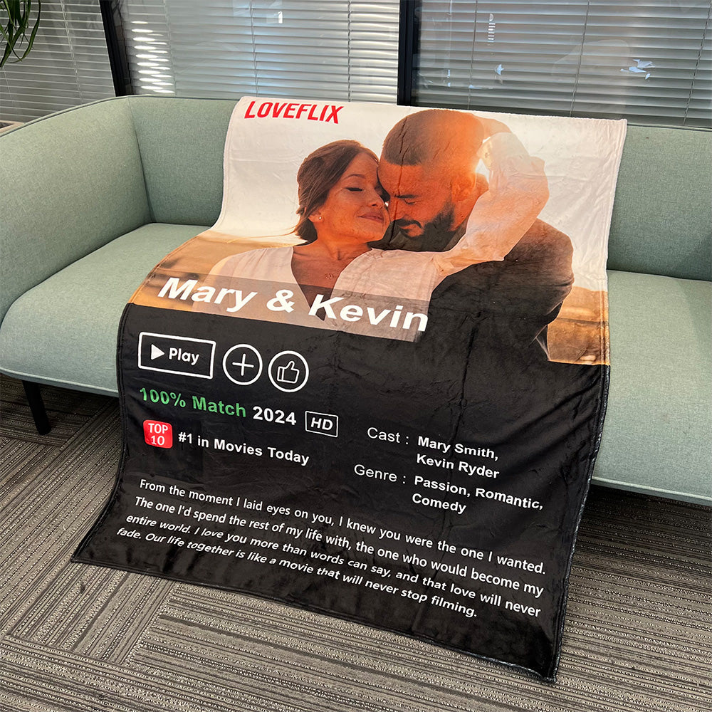 50%OFF⭐️Custom LOVEFLIX Movie Photo Blanket with Your Love Story