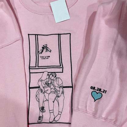 Custom Outline Embroidered Couple Portrait Sweatshirt