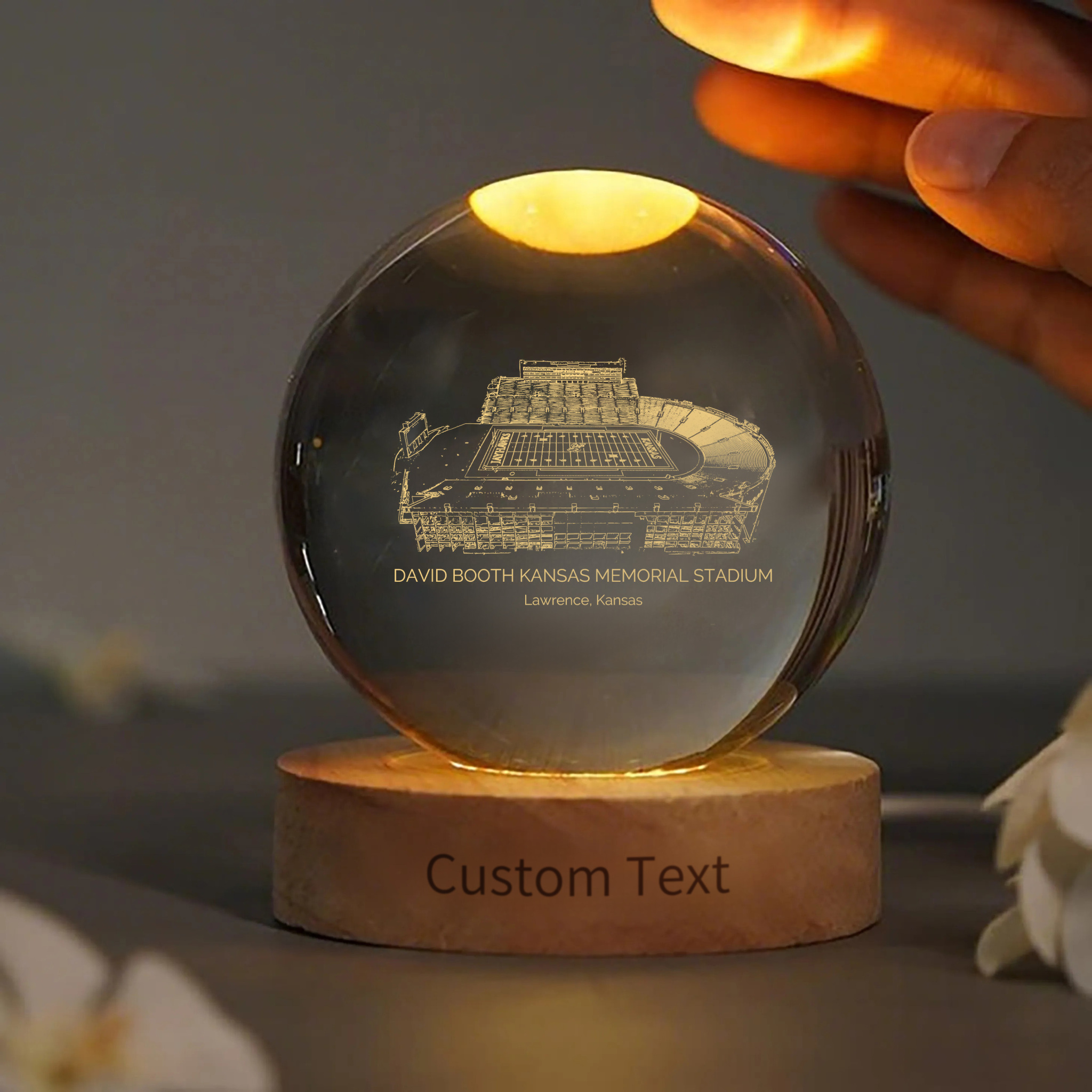 David Booth Kansas Memorial Stadium 3D Spherical Crystal Lamp
