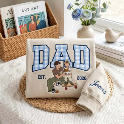 Custom Embroidered Dad Portrait Sweatshirt - Personalized Father's Day Gift with Name on Sleeve