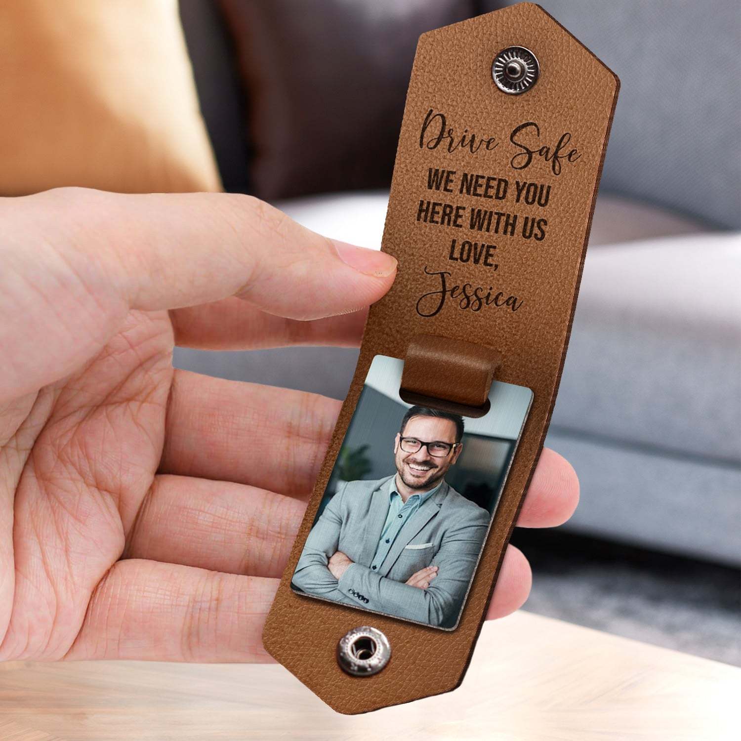 Custom Photo Birth Flower With Name Sketch - Gift For Her, Gift For Women - Personalized Leather Photo Keychain-ilovevango