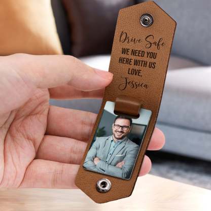 Custom Photo Birth Flower With Name Sketch - Gift For Her, Gift For Women - Personalized Leather Photo Keychain-ilovevango