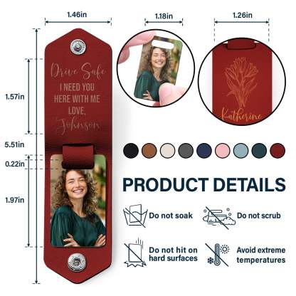 Custom Photo Birth Flower With Name Sketch - Gift For Her, Gift For Women - Personalized Leather Photo Keychain-ilovevango